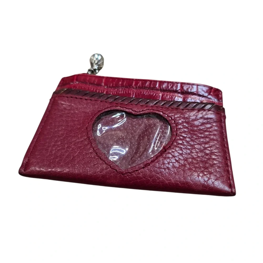 Brighton Red Leather Card Holder Wallet ID Case Coin‎ Purse Heart Charm